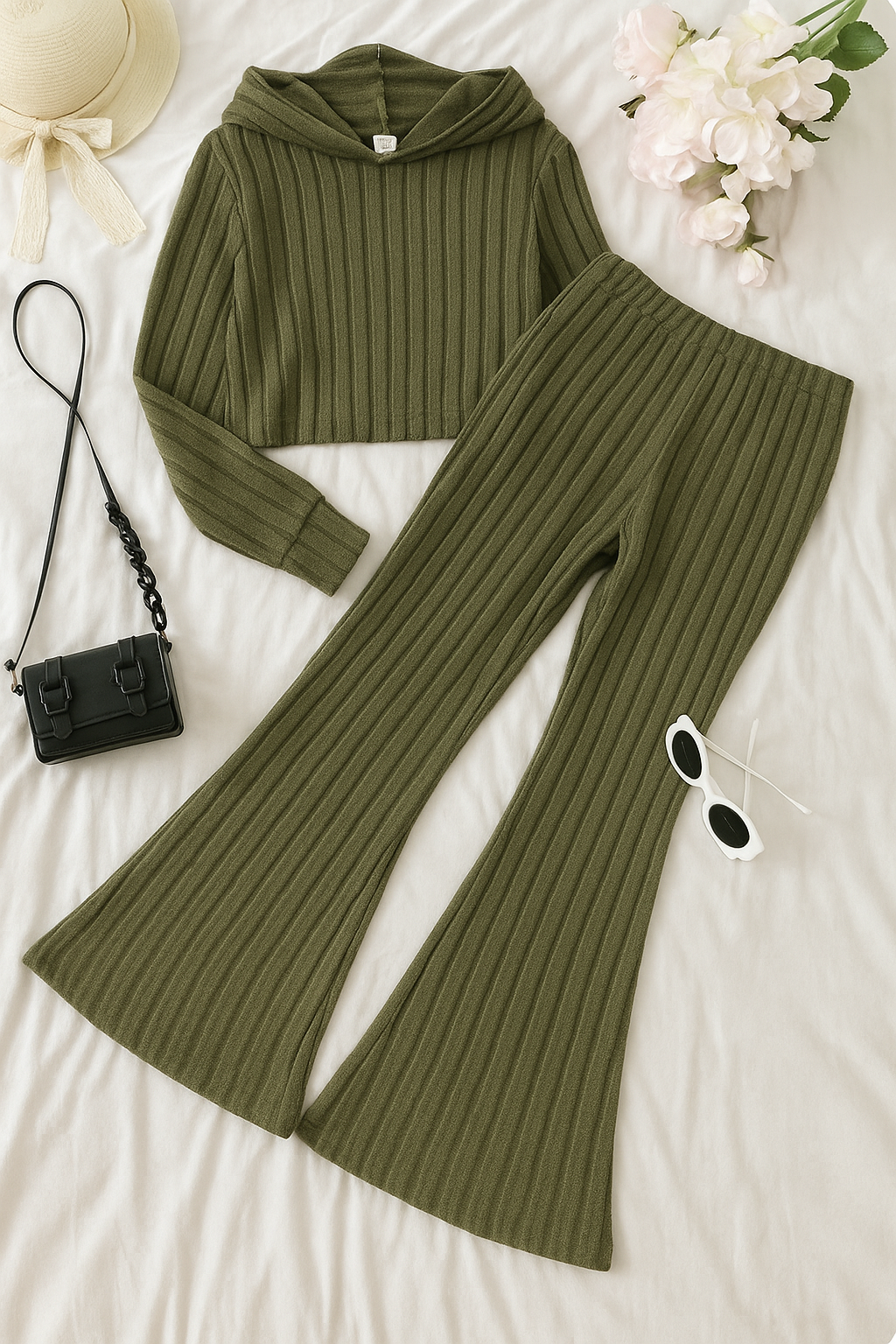 Olive Rib Set Bershka