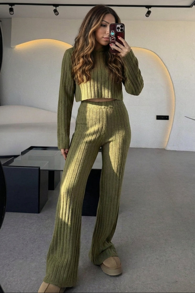 Olive Rib Set Bershka