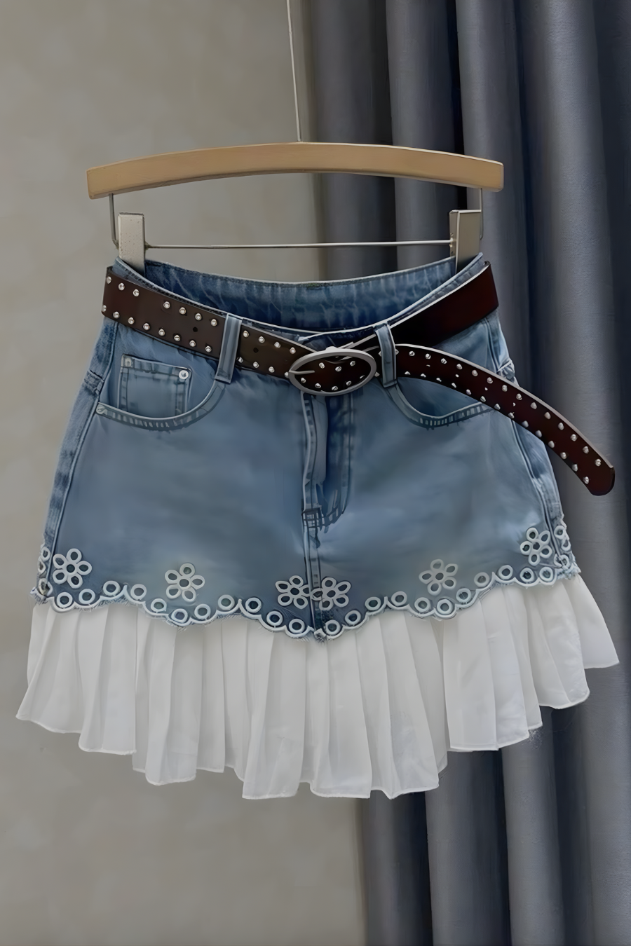 Daisy Pleated Denim Skirt